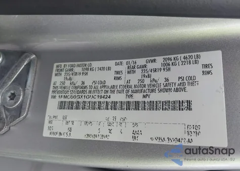 2016 Ford Escape Se from USA, damaged, VIN 1FMCU0GX1GUC19424